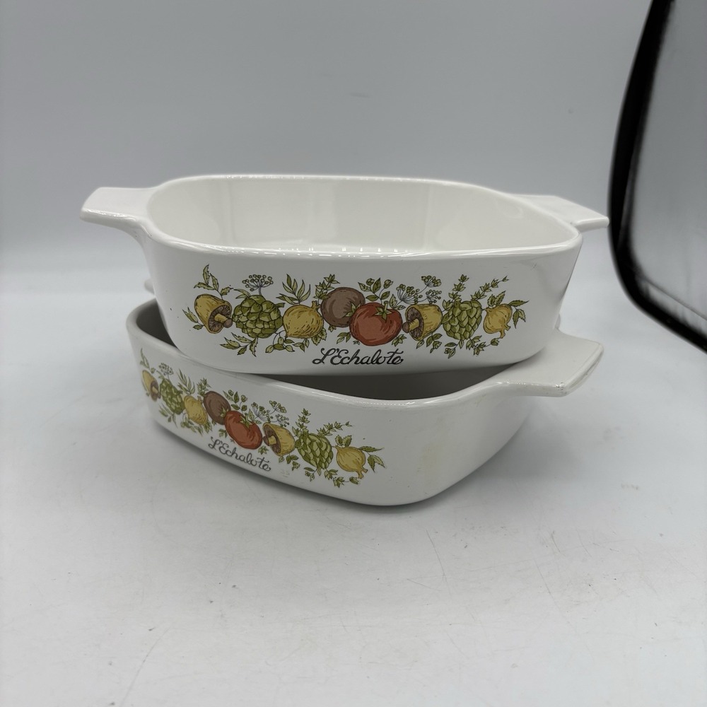 Vintage Corning Ware A-1-B Casserole Dish 1 Quart Spice Of Life L'Echalote Lot 2